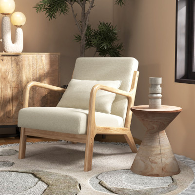 ZACK-Poltrona in tessuto  Ecru e legno naturale