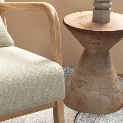 ZACK-Fauteuil en tisssu SoftCellar Ecru et bois naturel