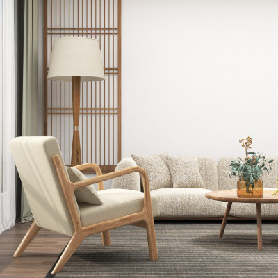 ZACK-Sillón en tejido  Ecru y madera natural