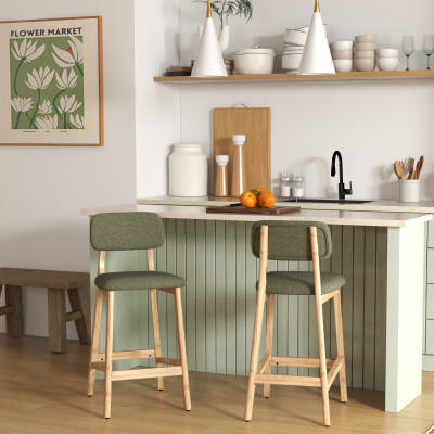 CLIFF-Tabouret de bar, Tissu SoftCellar Sauge et bois naturel (x2)