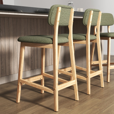 CLIFF-Tabouret de bar, Tissu SoftCellar Sauge et bois naturel (x2)