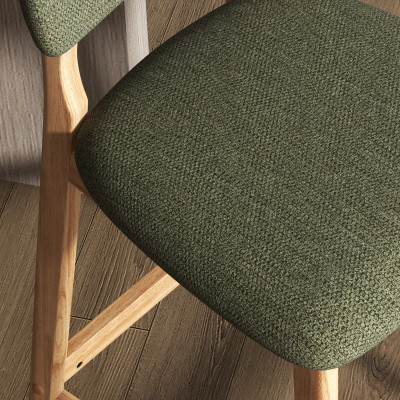 CLIFF-2er Set Barhocker, Grüner Stoff und Naturholz