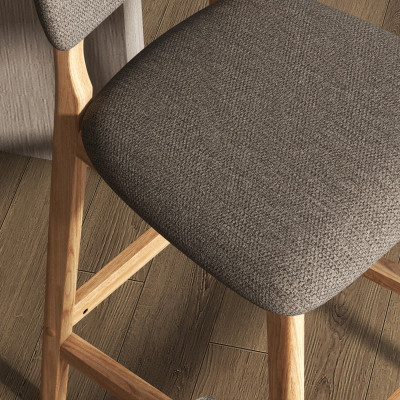 CLIFF-Tabouret de bar, Tissu SoftCellar Taupe et bois naturel (x2)