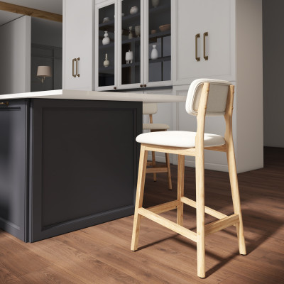 CLIFF-Tabouret de bar, Tissu SoftCellar Ecru et bois naturel (x2)