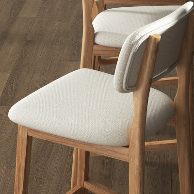 CLIFF-Tabouret de bar, Tissu SoftCellar Ecru et bois naturel (x2)