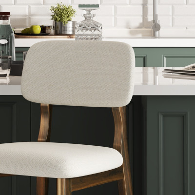 CLIFF-Tabouret de bar,Tissu SoftCellar Ecru et bois teinté noyer (x2)