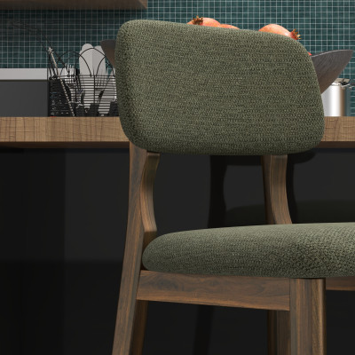 CLIFF-Tabouret de bar,Tissu SoftCellar Sauge et bois teinté noyer (x2)