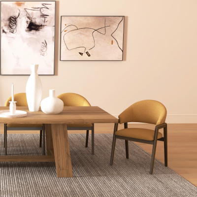 WOOL-2er Set Stuhl Stoff gelb und Esche gebeizt Nussbaum