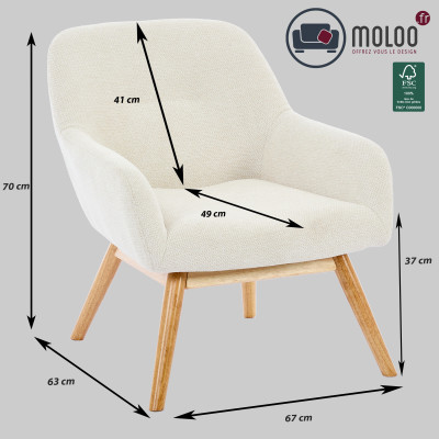 MALMO-Fauteuil en tisssu SoftCellar Sable et bois naturel