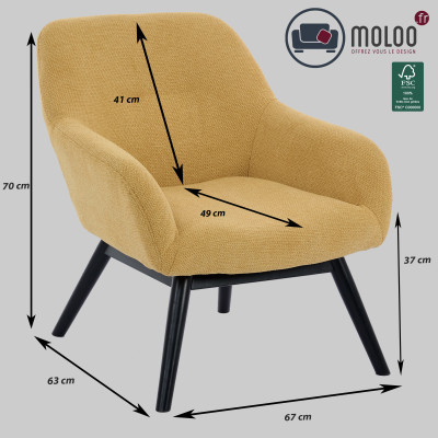 MALMO-Fauteuil en tisssu SoftCellar Safran et bois noir
