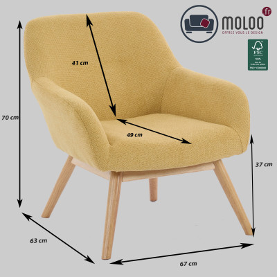 MALMO-Fauteuil en tisssu SoftCellar Safran et bois naturel