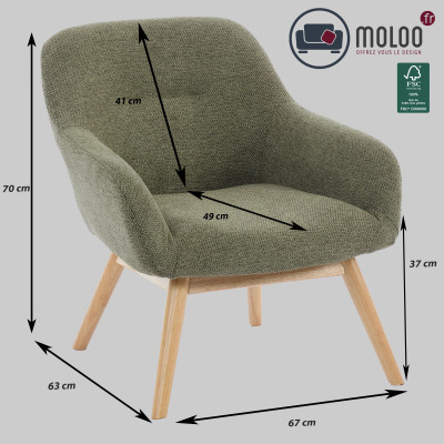 MALMO-Fauteuil en tisssu SoftCellar Sauge et bois naturel