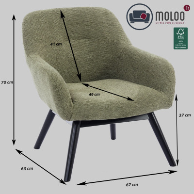 MALMO-Fauteuil en tisssu SoftCellar Sauge et bois noir