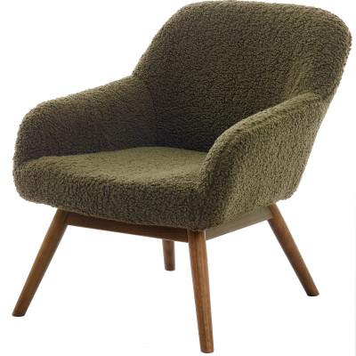 MALMO-Fauteuil en tissu bouclette Army et bois noyer
