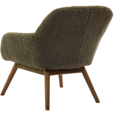 MALMO-Fauteuil en tissu bouclette Army et bois noyer