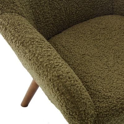 MALMO-Fauteuil en tissu bouclette Army et bois noyer
