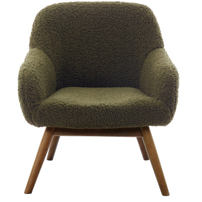 MALMO-Fauteuil en tissu bouclette Army et bois noyer