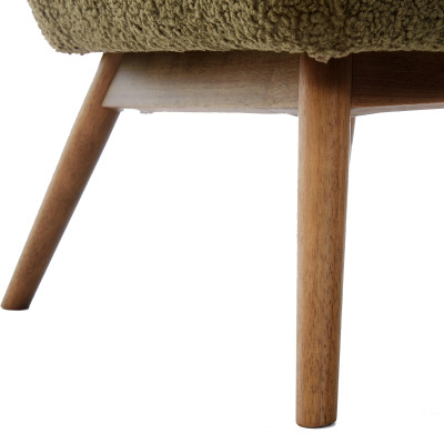 MALMO-Fauteuil en tissu bouclette Army et bois noyer