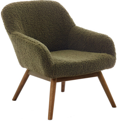 MALMO-Fauteuil en tissu bouclette Army et bois noyer