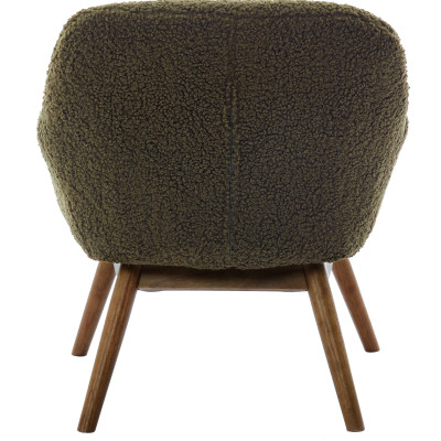 MALMO-Fauteuil en tissu bouclette Army et bois noyer