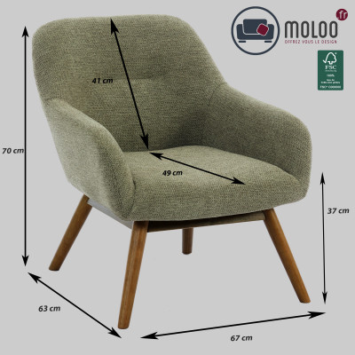 MALMO-Fauteuil en tisssu SoftCellar Sauge et bois noyer