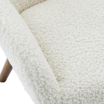 MALMO-Fauteuil en tissu bouclette Ecru et bois noyer