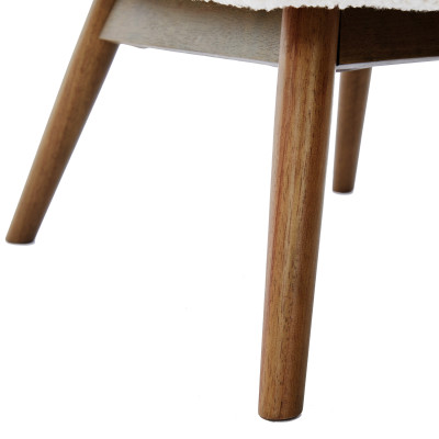 MALMO-Fauteuil en tissu bouclette Ecru et bois noyer