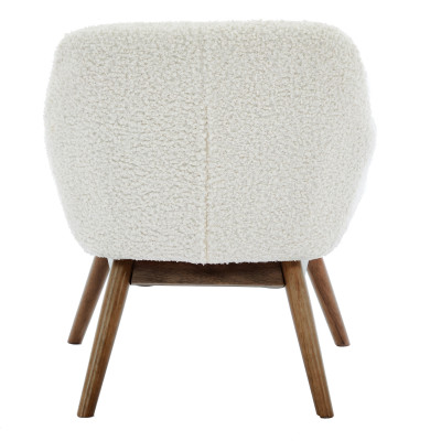 MALMO-Fauteuil en tissu bouclette Ecru et bois noyer