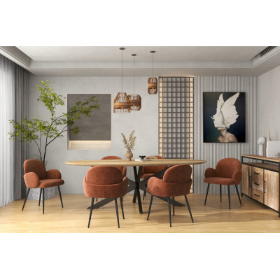 ALICE-Chaise en tissu bouclé Terracota et pieds métal noir (x2)