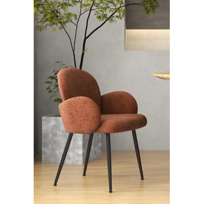 ALICE-Chaise en tissu bouclé Terracota et pieds métal noir (x2)