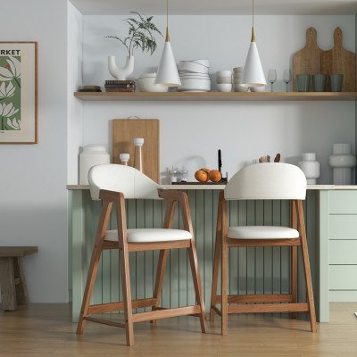 CAMILLE-Chaise de bar en tisssu SoftCellar Ecru et Frêne naturel (x2)