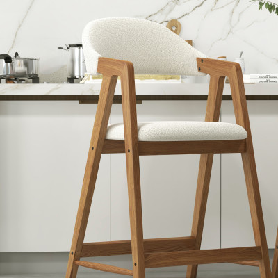 CAMILLE-Silla de bar de tela color crudo y fresno (x2)