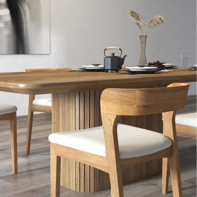 TINA-Chaise en Chêne massif et tissu Bliss Ecru (x2)