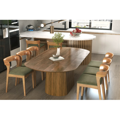 TINA –  2er Set Stühle aus massiver Eiche und salbeifarbenem Bliss-Stoff