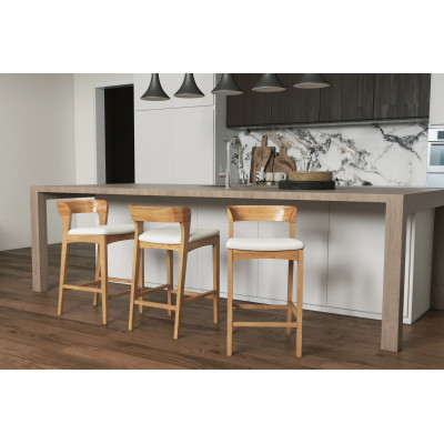 TINO-Tabouret de bar en Chêne massif et tissu Bliss Ecru