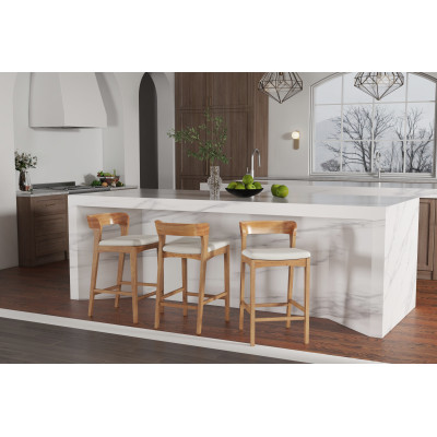 TINO-Taburete de bar de roble macizo y tejido Bliss Ecru