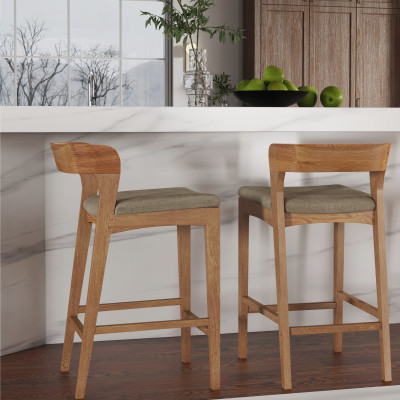 TINO-Barhocker aus massiver Eiche und Bliss Sable-Stoff