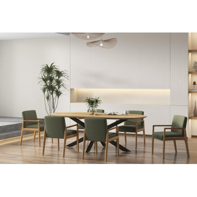 ALBAN-Fauteuil de table, tisssu SoftCellar Sauge et Frêne naturel (x2)