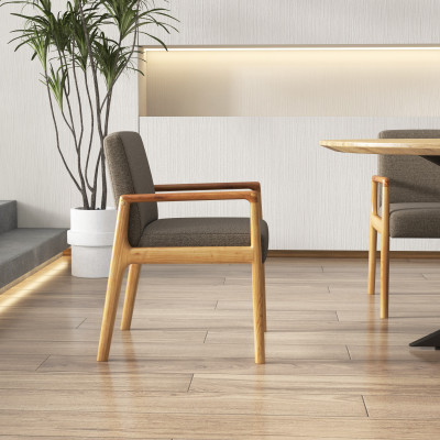 ALBAN-Sillón de mesa, tela marrón y fresno natural (x2)