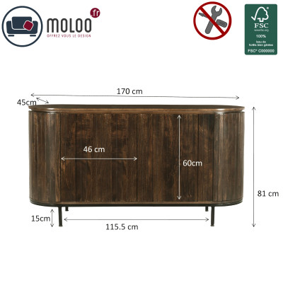 MENTON-Sideboard 2 Türen L180 cm aus massivem Mangoholz Walnuss