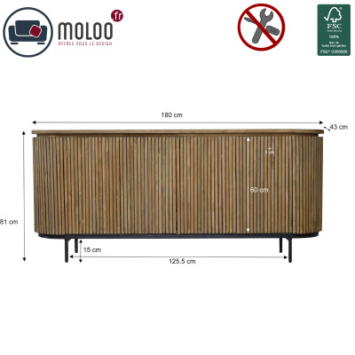 PIANA-Aparador de 4 puertas L180 cm de madera maciza