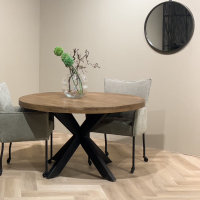 MANAUS-Table repas Ronde D130 cm en bois massif et métal