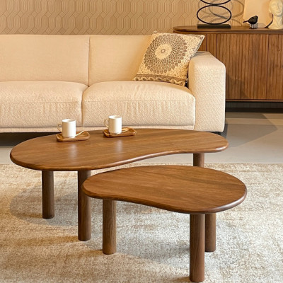 NUBIS-Set de 2 Tables basses gogognes en bois massif