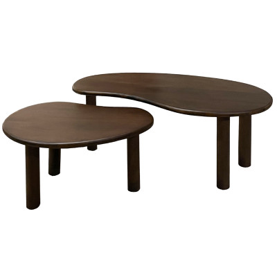 NUBIS-Set de 2 Tables basses gigognes en bois massif Noyer