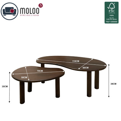 NUBIS-Set de 2 Tables basses gigognes en bois massif Noyer