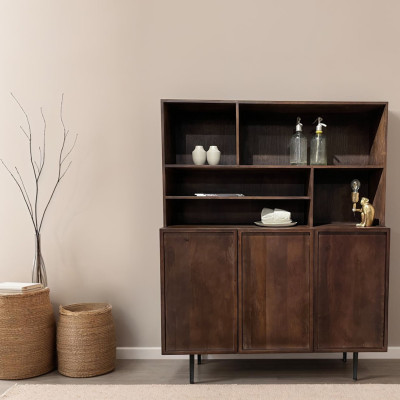 GORDES-Vaisselier 3 portes en bois massif noyer