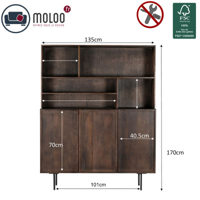 GORDES-Vaisselier 3 portes en bois massif noyer