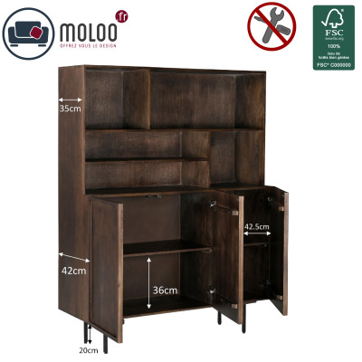 GORDES-Vaisselier 3 portes en bois massif noyer