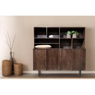 GORDES-Vaisselier 4 portes en bois massif noyer