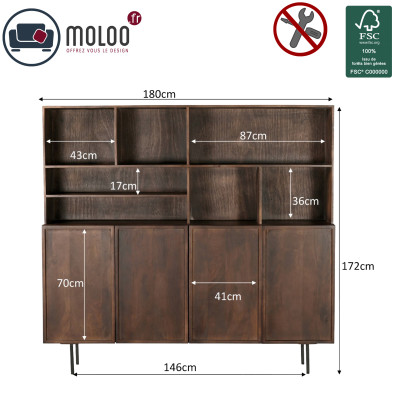 GORDES-Vaisselier 4 portes en bois massif noyer